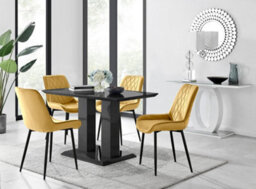 Furniturebox Imperia 4 Modern Black High Gloss Dining Table And 4 Mustard Pesaro Black Leg Chairs - thumbnail 1