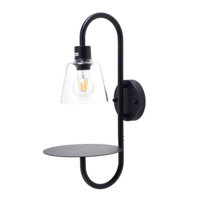 Thehotsale Transparent Glass Lampshade Wall Light With Tray In Black For Bedroom, Living Room, Corridor, And Balcony Settings - image 1