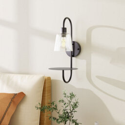 Thehotsale Transparent Glass Lampshade Wall Light With Tray In Black For Bedroom, Living Room, Corridor, And Balcony Settings - thumbnail 2