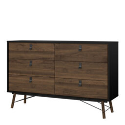Furniture To Go Ry Wide Double Chest Of Drawers 6 Drawers In Matt Black Walnut - thumbnail 3