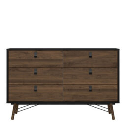 Furniture To Go Ry Wide Double Chest Of Drawers 6 Drawers In Matt Black Walnut - thumbnail 2