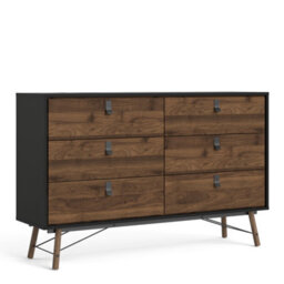 Furniture To Go Ry Wide Double Chest Of Drawers 6 Drawers In Matt Black Walnut