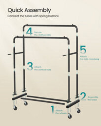 LEDREM Clothes Rack, Garment Rack On Wheels, Coat Rack, 2 Lockable Wheels, Bedroom, Double Rods, Holds Up To 90 Kg,ink Black - thumbnail 7