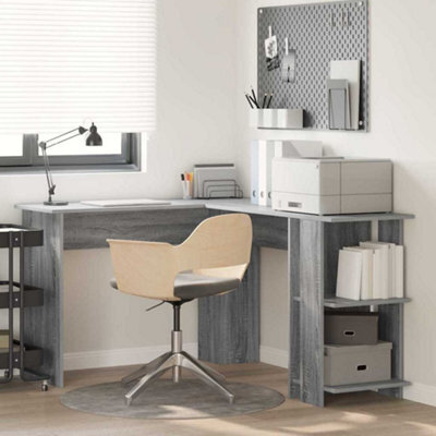 Berkfield Corner Desk With Storage Grey Sonoma 140X113,5X75Cm - image 1