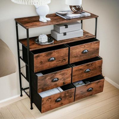 Pirlo Plush Industrial Bedroom Chest Of 6 Drawers Rustic Brown - image 1