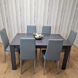 Kosy Koala Dining Table And 6 Chairs Modern Dark Grey Dining Set With 6 Grey Faux Leather Chairs Dining Room Furniture - thumbnail 2