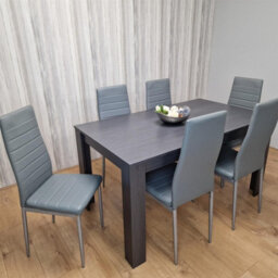 Kosy Koala Dining Table And 6 Chairs Modern Dark Grey Dining Set With 6 Grey Faux Leather Chairs Dining Room Furniture - thumbnail 8