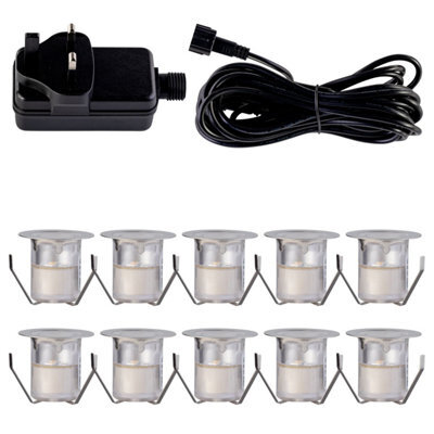 First Choice Lighting Set Of 10 30mm Stainless Steel Ip67 Warm White Led Plinth Decking Kit - image 1
