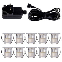 First Choice Lighting Set Of 10 30mm Stainless Steel Ip67 Warm White Led Plinth Decking Kit