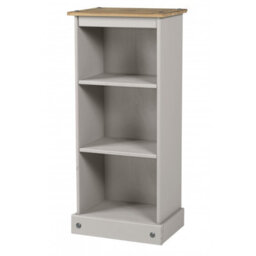 Mercers Furniture Corona Grey Wax Low Narrow Bookcase Cd Open Storage Solid Pine With Mexican Styling - thumbnail 1