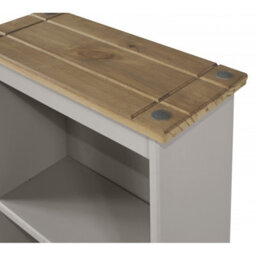 Mercers Furniture Corona Grey Wax Low Narrow Bookcase Cd Open Storage Solid Pine With Mexican Styling - thumbnail 3