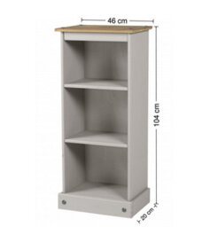 Mercers Furniture Corona Grey Wax Low Narrow Bookcase Cd Open Storage Solid Pine With Mexican Styling - thumbnail 4
