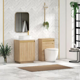 Royal Bathrooms Orion 600mm Natural Oak Floor Standing Plain White Countertop Vanity Unit 2 Door With Peak Basin & Brushed Brass Accent Trim - thumbnail 3