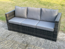 Fimous 3 Seater Rattan Lounge Sofa Chair Patio Outdoor Garden Furniture With Thick Cushion - thumbnail 5