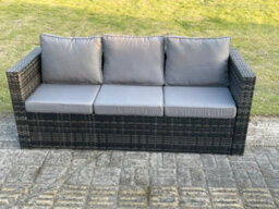Fimous 3 Seater Rattan Lounge Sofa Chair Patio Outdoor Garden Furniture With Thick Cushion