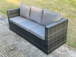 Fimous 3 Seater Rattan Lounge Sofa Chair Patio Outdoor Garden Furniture With Thick Cushion - thumbnail 7