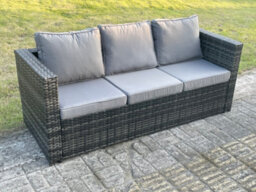 Fimous 3 Seater Rattan Lounge Sofa Chair Patio Outdoor Garden Furniture With Thick Cushion - thumbnail 6