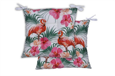 Gardenwize Pair Of Outdoor Garden Decorative Bench Seat Pad Cushions- Flamingo Palm