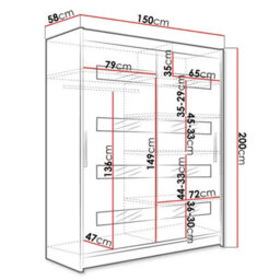 Sliding Wardrobe Westa Xiii 150 Cm With Mirror Panels And Rgb Led Lights White Black - thumbnail 4