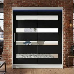 Sliding Wardrobe Westa Xiii 150 Cm With Mirror Panels And Rgb Led Lights White Black - thumbnail 2