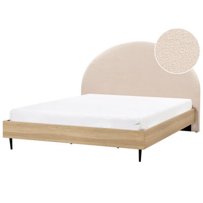Beliani Bed Boucle Millay 180 X 200 Cm (Eu Super King) Beige - image 1
