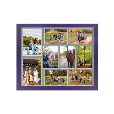 AK Frames 20X16 Purple Sleek Multi Photo Frame With Mid Grey Mount - Holds 9 Apertures (2X) 7X5, (7X) 6X4 Photos - image 1