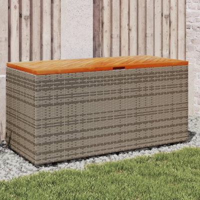 Garden Storage Box Grey 110X50X54 Cm Poly Rattan Acacia Wood - image 1