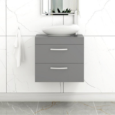 Royal Bathrooms Turin 800mm Wall Mounted Bathroom Vanity Unit With Sink 2 Drawer Indigo Grey Gloss & Nova Countertop Basin - image 1