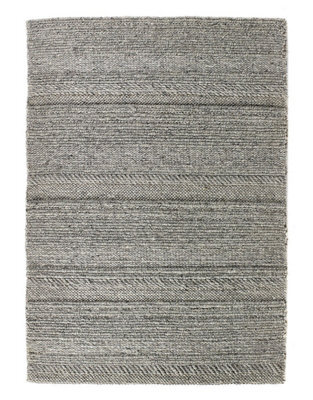 Grey Wool Rug, Shaggy Striped Rug With 13mm Thick, Modern Luxurious Handmade Rug For Bedroom, Living Room-67 X 200Cm (Runner) - image 1