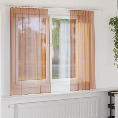 Walplus Voile Curtains With Rod Pockets 2 Pcs Terracotta - image 1
