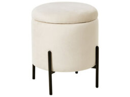Wyld And Coco Brandlux Storage Pouffe - Light Beige Velvet With Removable Top, Round 37Cm X 40Cm - thumbnail 1