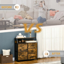 Wyld Haus Rasozi 5-Drawer Metal And Fabric Chest With Open Shelf, Rustic Brown And Black - 83.5W X 29D X 87H Cm - thumbnail 9