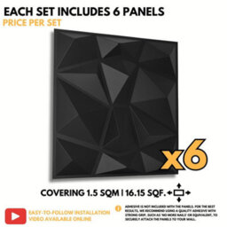 Novecrafto Decorative 3D Wall Panels (50X50Cm) Pack Of 6 Sheets Cover 16.15Ft² (1.5M²) Interior Cladding Panels In Black Diamond Design - thumbnail 6