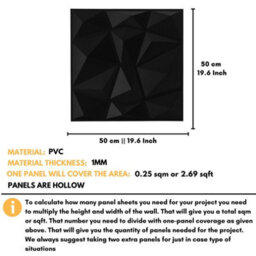 Novecrafto Decorative 3D Wall Panels (50X50Cm) Pack Of 6 Sheets Cover 16.15Ft² (1.5M²) Interior Cladding Panels In Black Diamond Design - thumbnail 3
