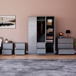 Lassic Vida Designs Glinton 4 Piece Grey Fsc Bedroom Set - (3 Drawer Chest, 3 Door Wardrobe, 2 Drawer Bedside Chest X2) - thumbnail 2