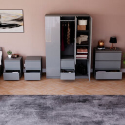 Lassic Vida Designs Glinton 4 Piece Grey Fsc Bedroom Set - (3 Drawer Chest, 3 Door Wardrobe, 2 Drawer Bedside Chest X2) - thumbnail 3