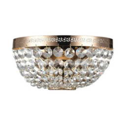 Luminosa Lighting Luminosa Ottilia Flush Wall Lamp Gold & Crystal, 2 Light, E14