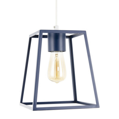 Happy Homewares Industrial Lantern Lamp Shade In Navy Blue With Square Top And Bottom - image 1