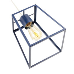 Happy Homewares Industrial Lantern Lamp Shade In Navy Blue With Square Top And Bottom - thumbnail 4