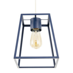 Happy Homewares Industrial Lantern Lamp Shade In Navy Blue With Square Top And Bottom - thumbnail 5