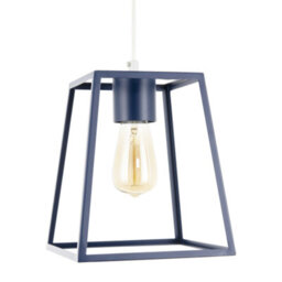 Happy Homewares Industrial Lantern Lamp Shade In Navy Blue With Square Top And Bottom - thumbnail 1