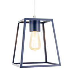 Happy Homewares Industrial Lantern Lamp Shade In Navy Blue With Square Top And Bottom - thumbnail 2