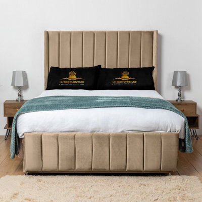 UKBEDFURNITURE Arizona Beige Plush Wingback Divan Bed Base With 54 Inch Headboard - No Storage - image 1