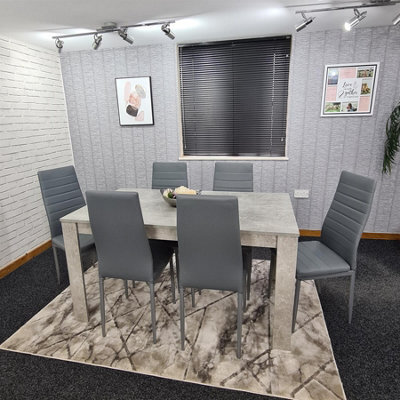 Kosy Koala Stone Grey Effect Dining Table Set With 6 Grey Chairs Stylish Dining Room Furniture Set - image 1