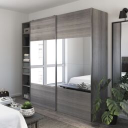 GoodHome Atomia Contemporary Matt Grey Oak Effect 3 Drawer Large Double Sliding Door Wardrobe (H)2250mm (W)2500mm (D)580mm - thumbnail 2