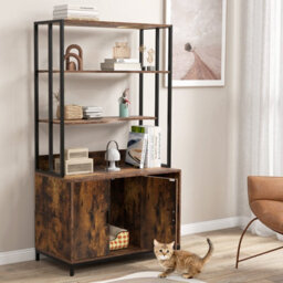 Costway Cat Litter Box Enclosure 154Cm Hidden Cat Washroom Furniture-Coffee - thumbnail 7