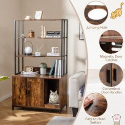 Costway Cat Litter Box Enclosure 154Cm Hidden Cat Washroom Furniture-Coffee - thumbnail 6