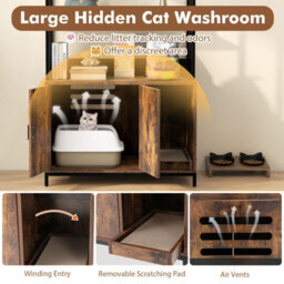 Costway Cat Litter Box Enclosure 154Cm Hidden Cat Washroom Furniture-Coffee - thumbnail 2