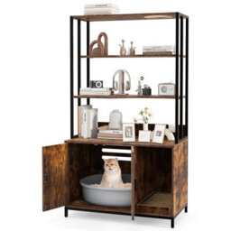 Costway Cat Litter Box Enclosure 154Cm Hidden Cat Washroom Furniture-Coffee