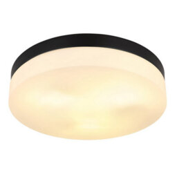 Luminosa Lighting Luminosa Vranos Outdoor Flush Matt Black Ip44 Opal Glass Shade 3X E27